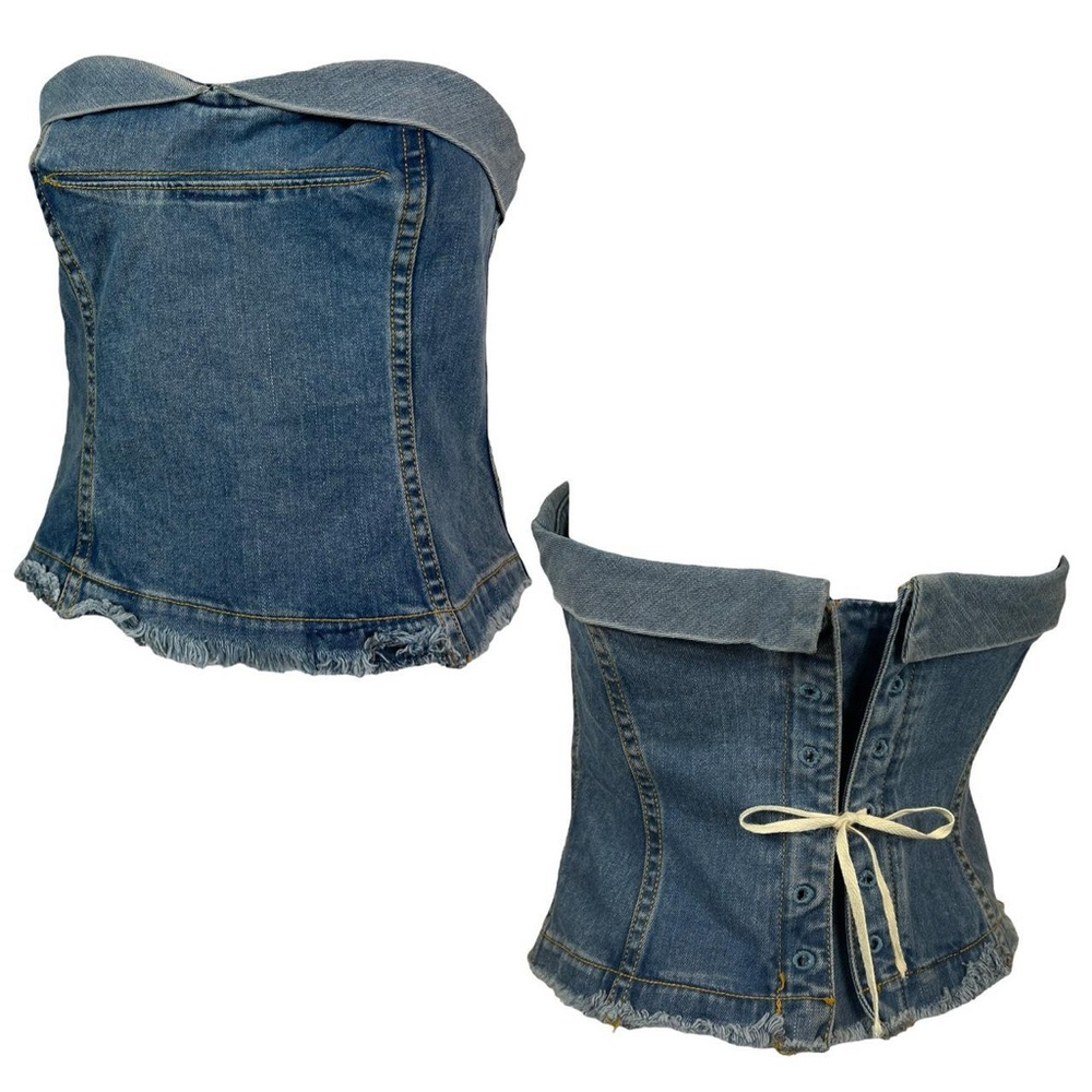 MARC JACOBS VINTAGE Y2K Sz 2 Denim Bustier Corset Top Cotton Lace Up Back RARE